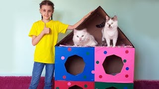 Строим КРЫШУ из Картона Доделываем Цветной ДОМ для Котиков LizaTube