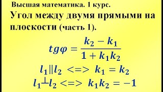 Угол между двумя прямыми на плоскости (часть 1). Высшая математика.