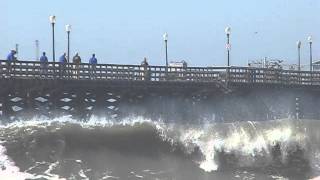 Seal Beach Surf - 8/27/14 - lifeguard leaps off pier