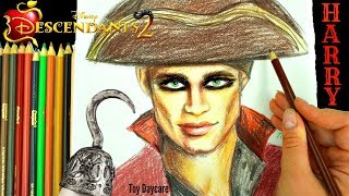 Disney DESCENDANTS 2 HARRY HOOK Drawing. Learn HOW TO DRAW The New PIRATE!