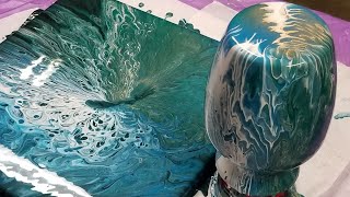 Acrylic Pour on a Vase | Tree Ring Pour with Peacock Colors