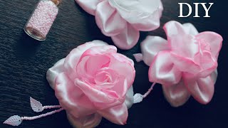 Розы из атласных лент / DIY Satin Ribbon Rose hair Clips / Rosas de cintas kanzashi
