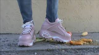 Crushing fruits and corn cobs with my pink & white platform Buffalo