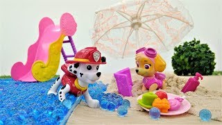 The Paw Patrol on the beach. Kids' video with toys.