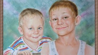 Детский портрет. Рисунок сухой кистью #7 - "Брательники". Drawing children's portraits