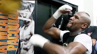 Watch Floyd Mayweather show crazy hand speed on speed bag ahead of Pacquiao fight