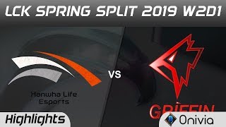 HLE vs GRF Highlights Game 1 LCK Spring 2019 W2D1 Hanwha Life Esports vs Griffin by Onivia