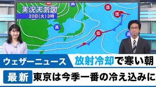 放射冷却で寒い朝　東京は今季一番の冷え込みに