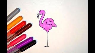 Простое рисование - как нарисовать розового фламинго. Рисунки для лд. How to draw a pink Flamingo.