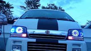 エブリィＤＡ６２イカリングＲＧＢリング流れるウインカー・２連プロジェクター赤目青目埋め込み・デビルアイ・エンジェルアイスワロフスキー②