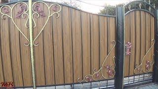 Ворота с калиткой из профнастила своими руками.Художественная ковка-3