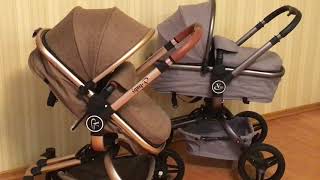 Baby Stroller V-Baby Brown with Gold Frame Aulon Hot Mom stroller