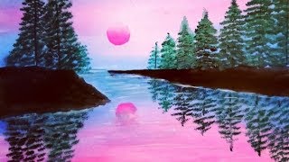 How to paint GLOWING SUNSET easy acrylic painting tutorial for beginners step by step