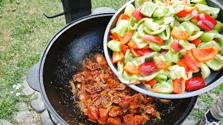 ЛЕЧО ПО-ВЕНГЕРСКИ В КАЗАНЕ НА КОСТРЕ