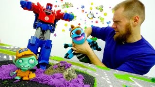 Игрушки Трансформеры. Оптимус Прайм и Бамблби против пришельцев.