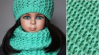 Снуд крючком для начинающих, комплект шапка и снуд крючком