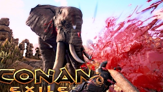 Conan Exiles - TRIBE USE TAMED ELEPHANT AS WEAPON OF WAR, CRAFTING FIRE ARROWS & CROSSBOW - Gameplay