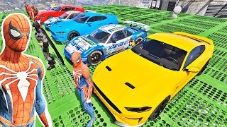 HOMEM ARANHA BATMAN E HOMEM DE FERRO COM CARROS ESPORTIVOS! DESAFIO DE CARROS - GTA V - IR GAMES