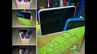 How to make  Pen and Mobile stand in paper: world craft