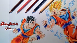 Dibujando a GOKU Super saiyan 2  VS GOHAN Místico/Definitivo. Speed Drawing GOKU Ss2 VS Mistic GOHAN