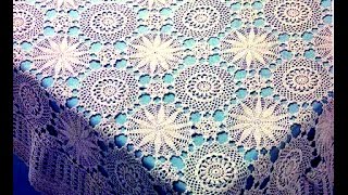 Вяжем СКАТЕРТЬ крючком. АЖУРНАЯ КАЙМА (часть 13)