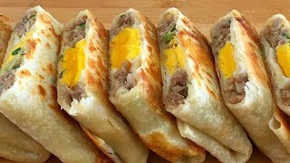 早餐新吃法，一块面饼，一点猪肉，简单烙一烙，比油条好吃多了！【海娟美食】