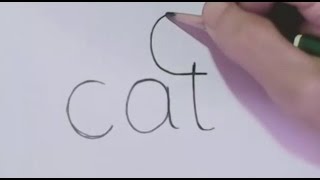 ? Very Easy! How to turn Words Cat Into a Cartoon Cat. (Wordtoons) learning step by step for kid