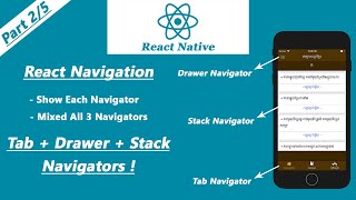 React Native With React-Navigation | Tab | Drawer | Stack | AND Mix | Tab + Drawer + Stack Part 2/5