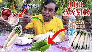 ASMR EATING WATER RICE WITH BOILED POTATOS, MULA, ONION, GREEN CHILLI । EATING SHOW । JIO ASMR ।