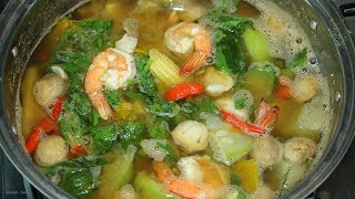 แกงเลียงกุ้งสดผักเยอะๆทำกินเองได้ที่บ้าน Thai Spicy Mixed Vegetable Soup