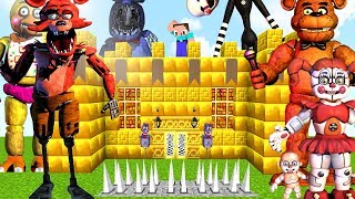 CASTILLO PRO DE ORO VS FIVE NIGHTS AT FREDDY'S TITANES EN MINECRAFT - RETO DE LA BASE VS APOCALIPSIS