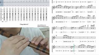F key dizi flute practice with finger chart and staff notation video（please like share）