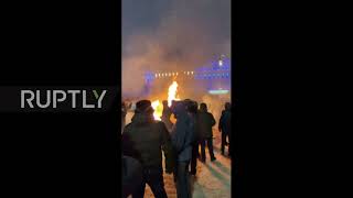 Kazakhstan: Protesters light bonfires outside govt building in Aktobe