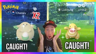 WILD SHINY LICKITUNG CAUGHT & 93iv SHINY CHANSEY CAUGHT IN POKEMON GO! ( 2x SHINIES CAUGHT )