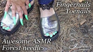 Awesome ASMR Forest needles (long toenails, long nails)