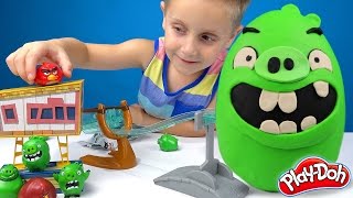 Angry Birds PIGS KINDER Play-doh Surprise Egg with Angry Birds Bling Bags & Toys Unboxing | KIDCITY