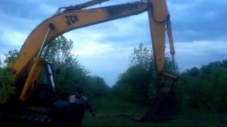 Корчевка пней гусеничным экскаватором JCB / stump