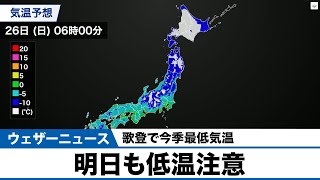 歌登で今季最低気温、明日も低温注意
