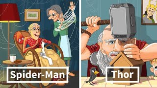 Russian Artist Illustrates What Would Happen If Famous Characters Got Old And Thor Is Too Cute