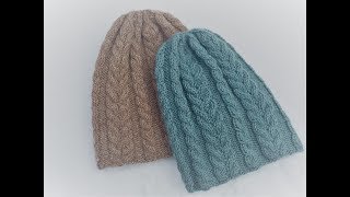 Как связать спицами женскую шапку на р.56-58 . Шапка с косами . Вяжем вместе . МК.