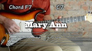 Mary Ann - (Ray Charles) Guitar lesson Tab + drum track, como tocar, レッスン , табулатуры