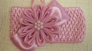 Цветок Канзаши. Повязка-резиночка для девочек. / DIY Kanzashi. / Bow ribbons/. Master Class Кanzashi