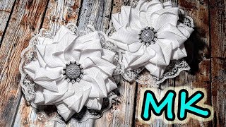 МК Несложные нарядные бантики-цветочки из репса и кружева, серединка своими руками/DIY laco bonita
