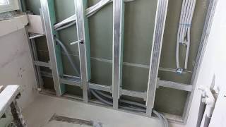 перегородка из гипсокартона с ребрами жесткости. Plasterboard install.