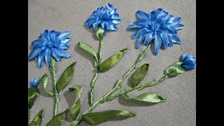 МК Васильки, вышитые лентами.Cornflowers, embroidered ribbons.