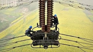 Бесстрашные китайцы: ремонт высоковольтных ЛЭП
