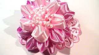 Воздушные Цветы Канзаши  из ленты 2,5 см / Ribbon Flowers How to Make / DIY Ribbon Flower Tutorial