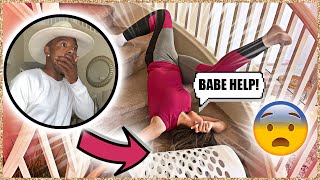FALLING DOWN THE STAIRS PRANK ON HUSBAND HE CALLS 911