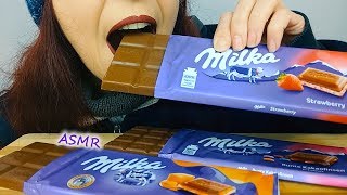 ASMR Dessert: Milka Chocolate Bars ( Caramel, Strawberry, Candies) | No Talking