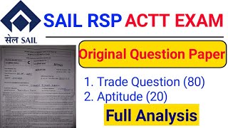 SAIL Rourkela Steel Plant ACTT Fitter Exam Held On 23 June 2019 Set C Paper Questions & Answers